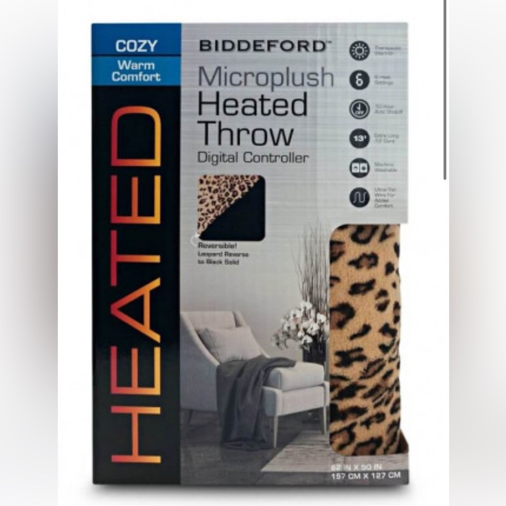 Biddeford Electric Heated Microplush Throw Blanket Leopard Print